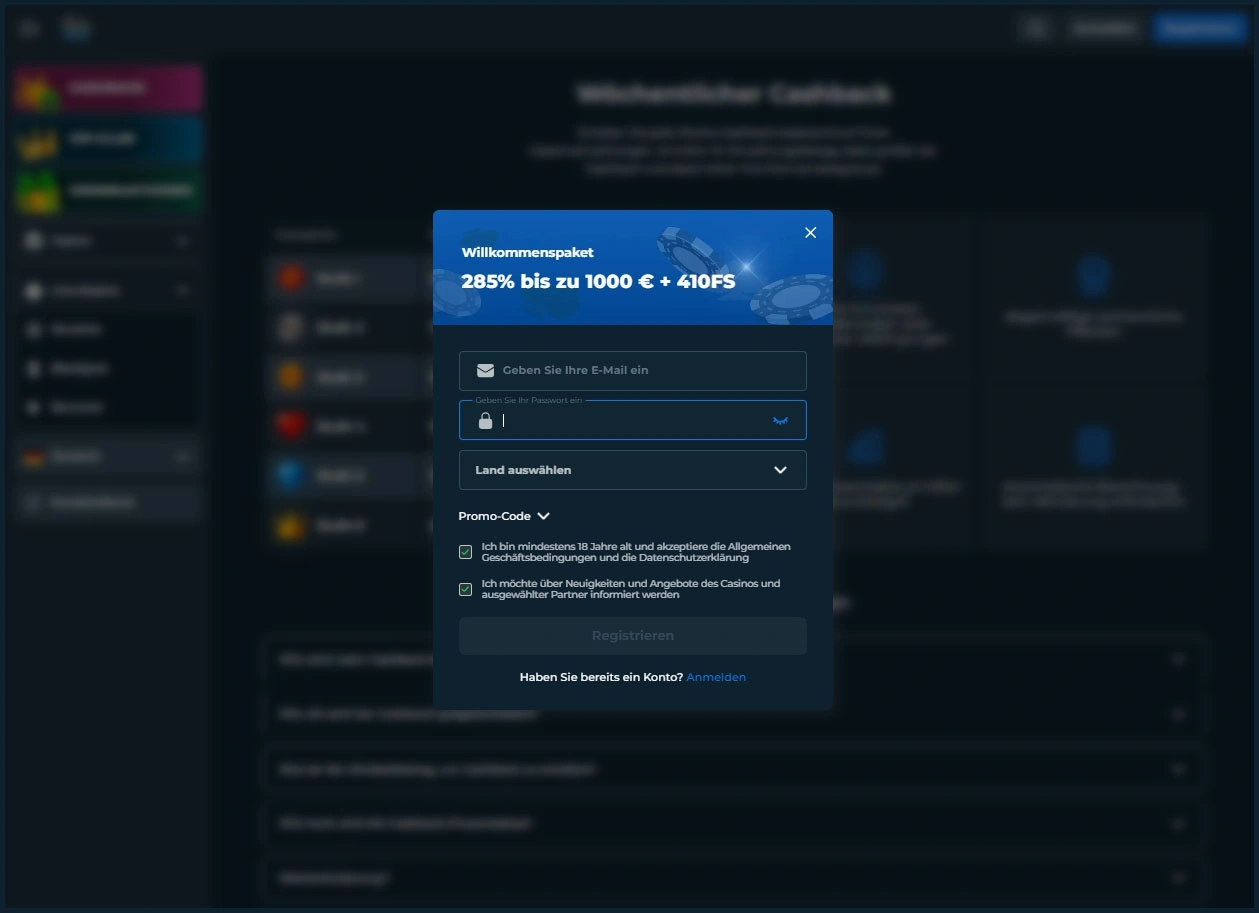 Schnelle und einfache Registrierung bei RollySpin