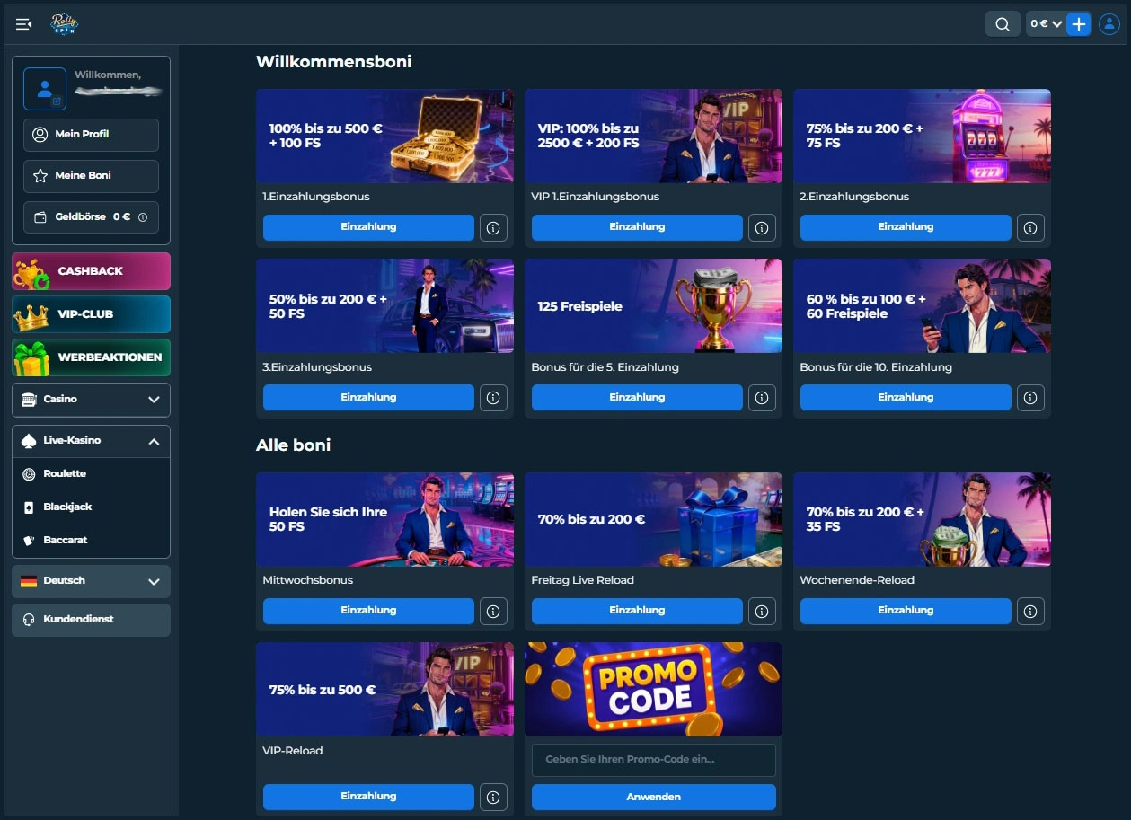 Bonusdeals und exklusive Promotionen bei Rolly Spin Online Casino