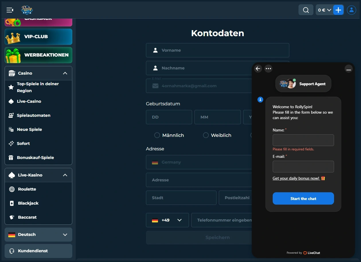 24/7 Live-Chat-Support bei RollySpin verfügbar