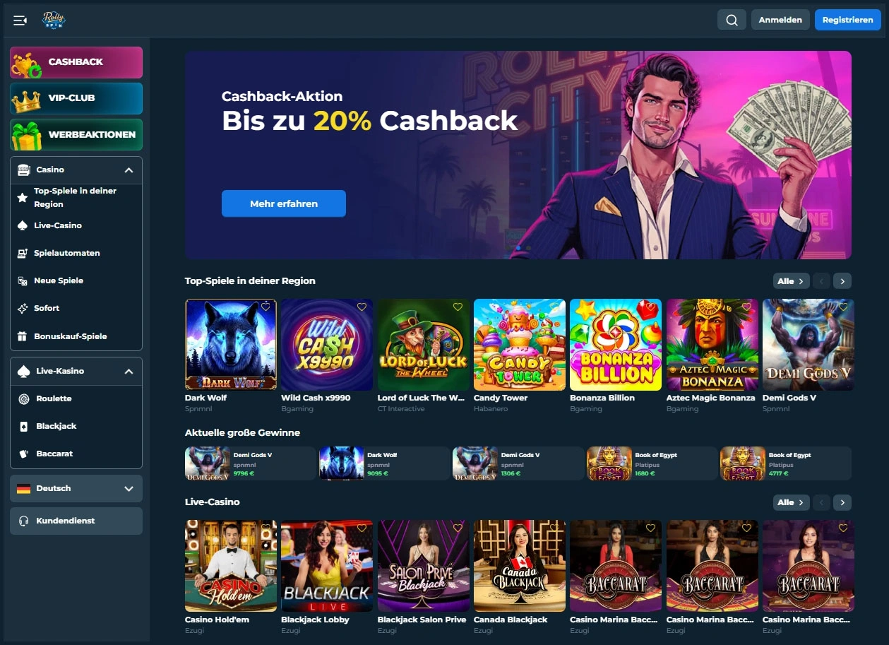 RollySpin Casino Plattform Übersicht für Deutschland