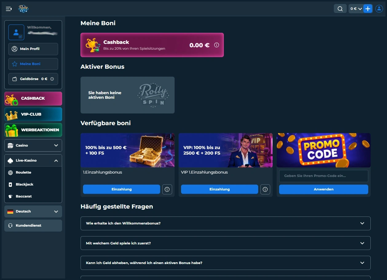 Alle aktuellen Aktionen und Boni auf RollySpin entdecken